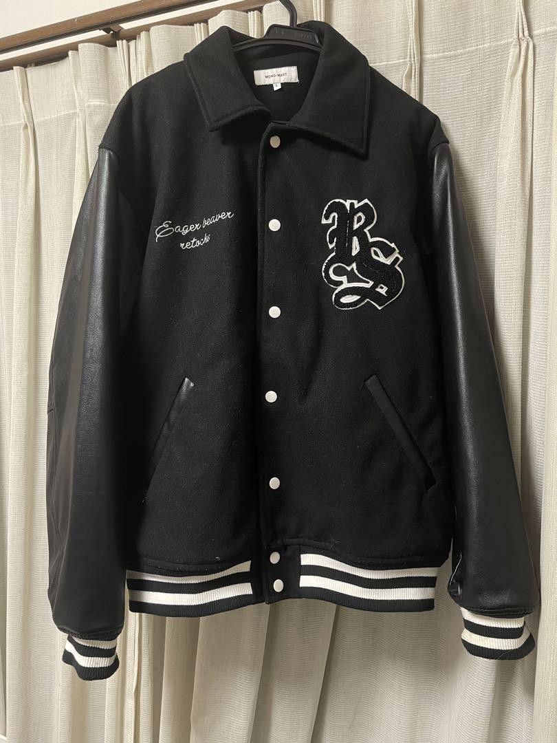 Women's Medium Black Wool & Leather Stadium Jacket