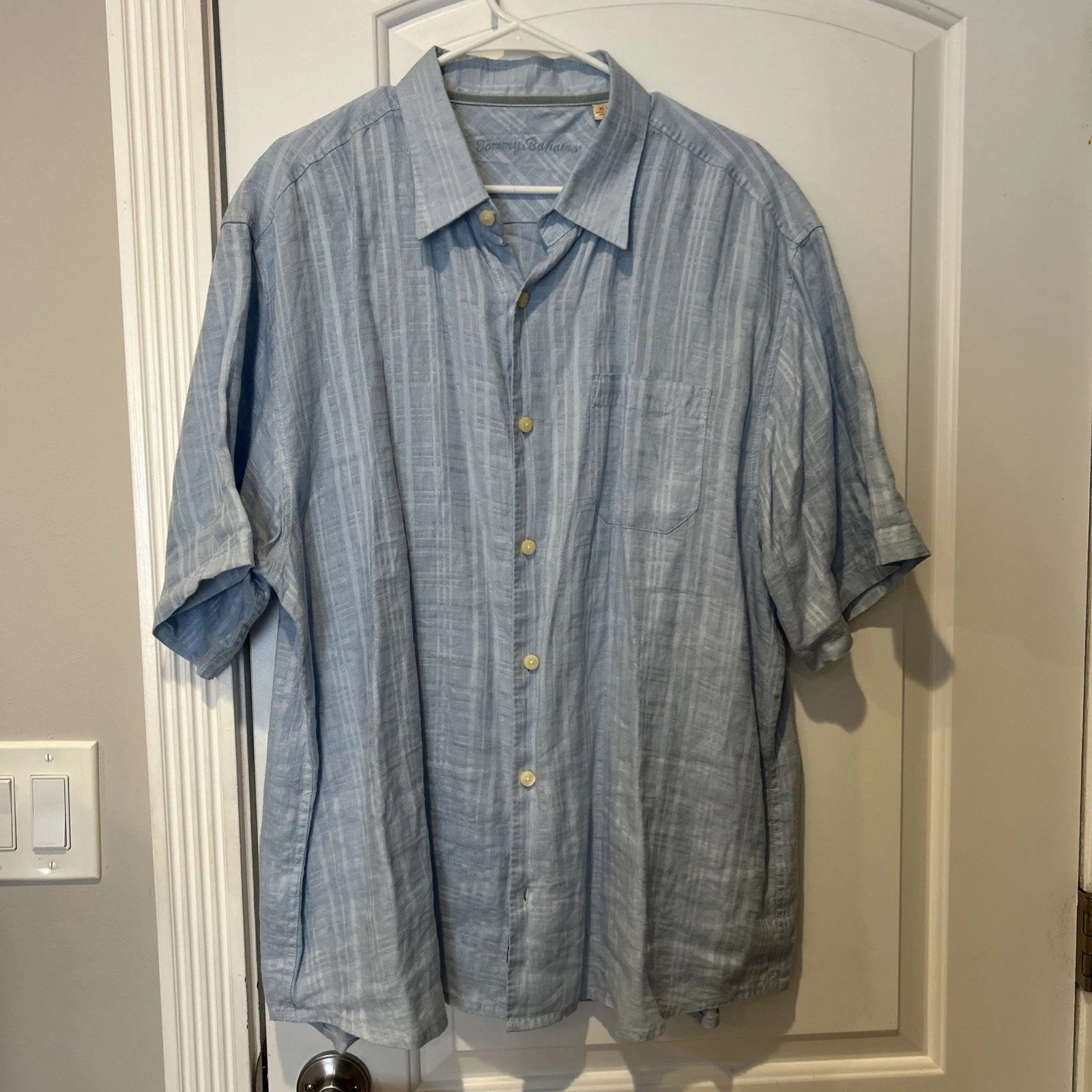 Tommy Bahama Light Blue Mens Washable Linen Shirt, Size XL