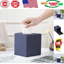 Artistic Navy Square Tissue Box Holder with Magnetic Closure - Versatile Decor