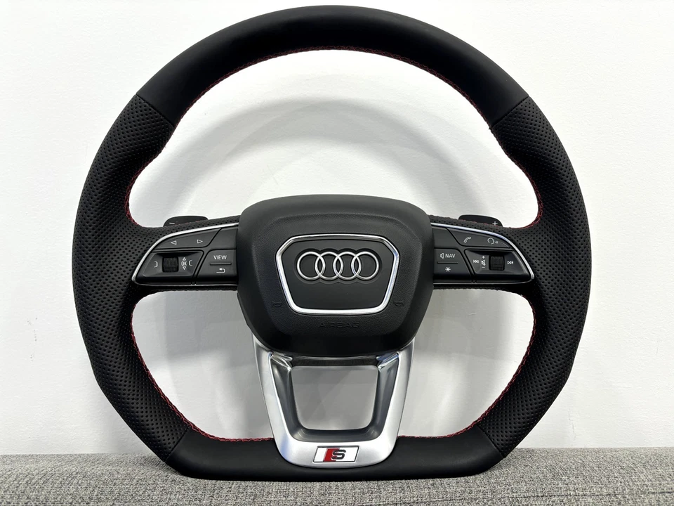 Audi SQ5 FY SQ7 4M SQ8 S4 B9 AVANT S5 RS Perforated Flat Bottom Steering Wheel - Image 2 of 4