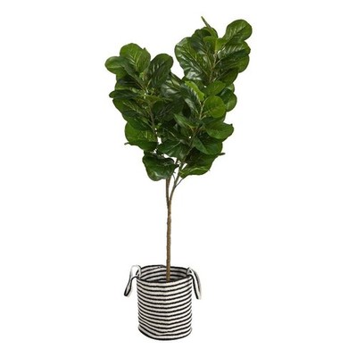 Nearly Natural 6ft Fiddle Leaf Fig Tree in Black/White Jute/Cotton Planter