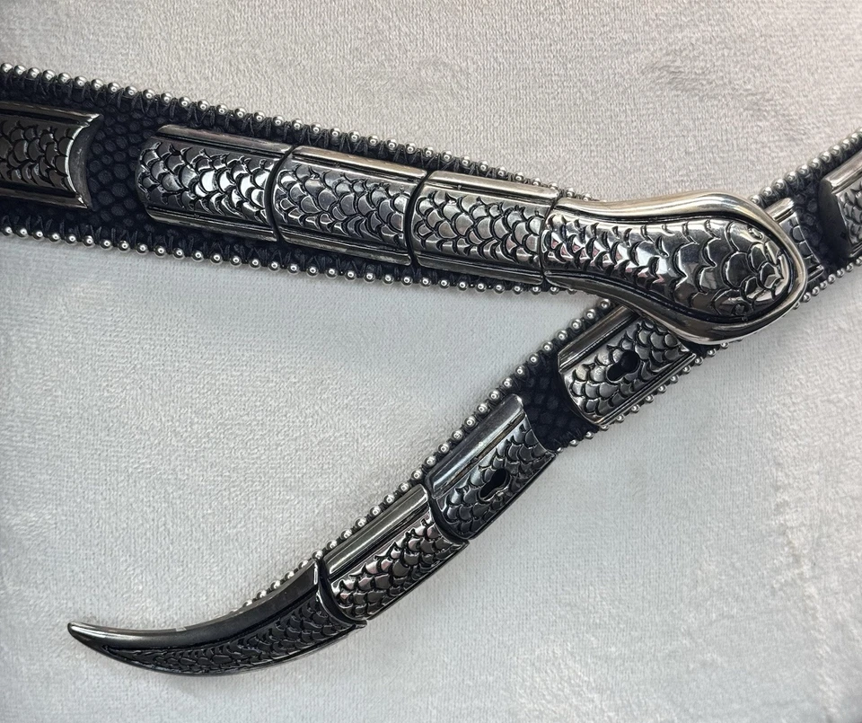 Cinturón De Colección Cuero Calles Adelante Víbora Negro Italiano Rockabilly Plata Serpiente M/L Foto 3 de 4