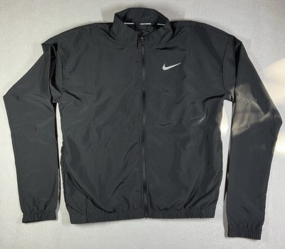Nike Running Dri-FIT Jacket Black Full Zip Windbreaker Double Swoosh Mens XS