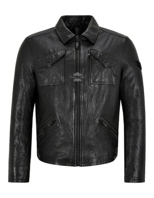 Herren Lederjacke pflanzlich gegerbt schwarz Vintage Washed Effekt 70er Lederjacke