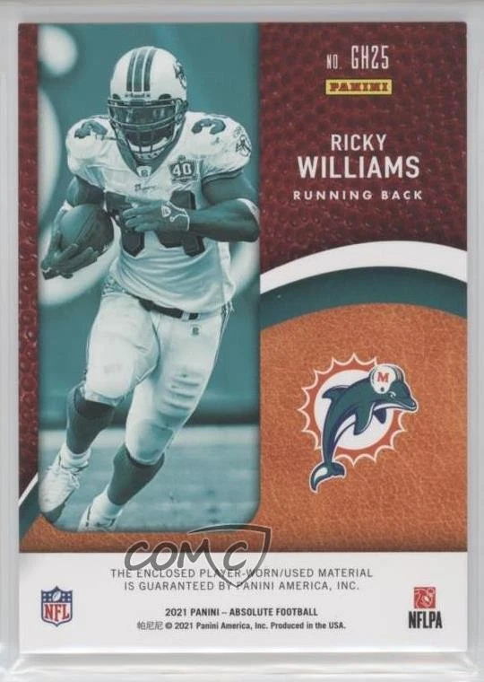 2021 Panini Absolute Ground Hoggs Materials /99 Ricky Williams #GH25 - Image 2 of 2