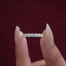 0.70 Ct Certified White Diamonds Half Eternity Prong Setting ring In Silver 925.