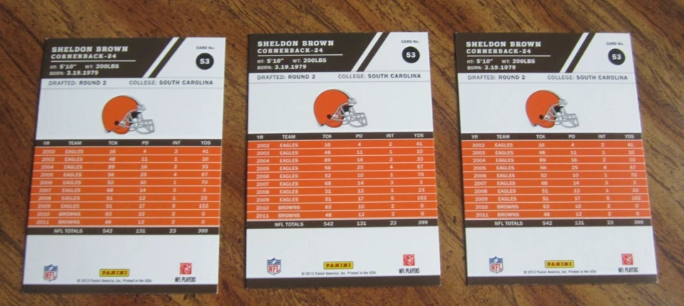 Sheldon Brown Lot of 3 2012 Score #53 Trading Cards NFL Football Browns - Image 2 of 2
