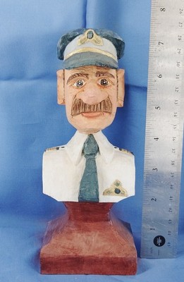 Donna Healy Signed Folk Art Airline Pilot Wood Carving Idaho Carver Approx 9''