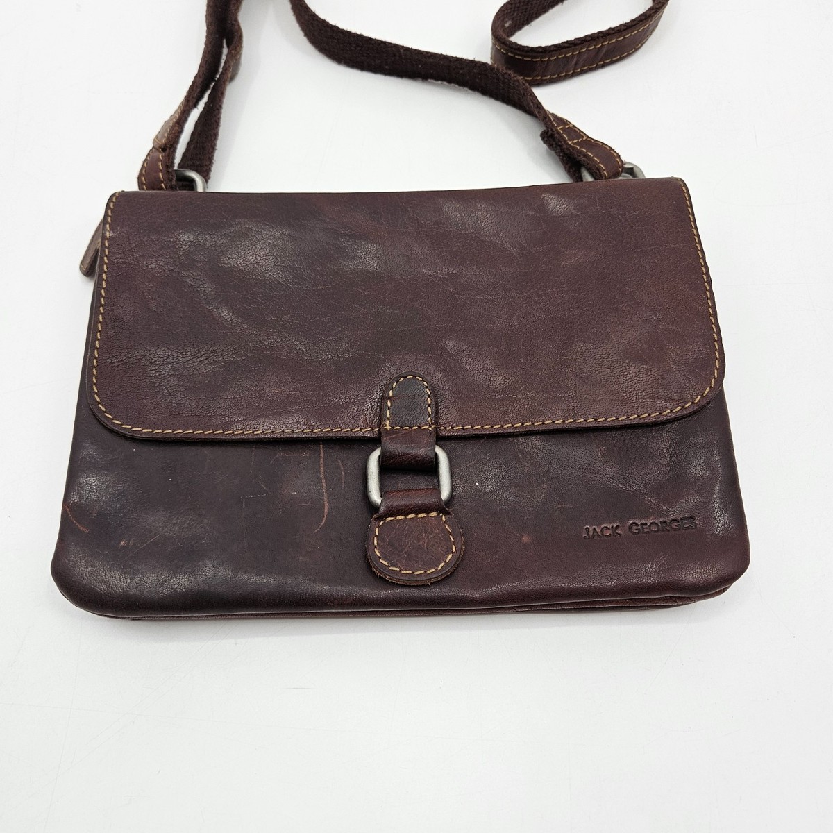 Jack Georges Voyager Brown Leather Cross Body Wallet Messenger Bag