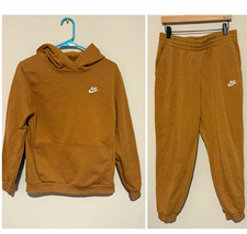 Nike Boys XL Club Fleece Hoodie Jogger Pants Set Matching Tracksuit Flax Brown