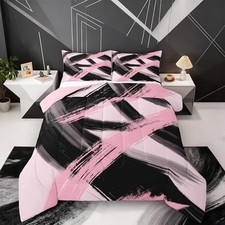 Black Pink Comforter Set Size Abstract Geometric Bedding Set King Multi 45691