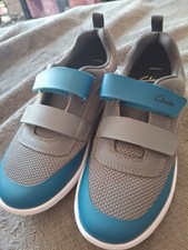 Image of CLARKS boys trainers 1.5G Grey and Blue strap Fastening NEW without Box