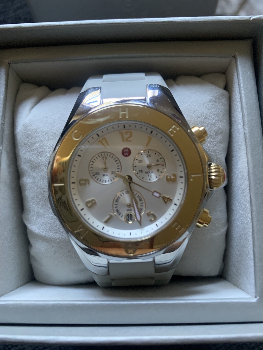Michele Tahitian Jelly Bean White & Gold Chronograph Watch  display picture 2