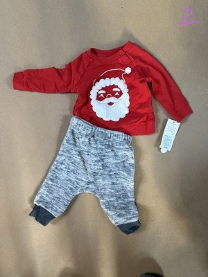 3-6 months Cat & Jack Santa Sweatshirt Top Bottom Set Christmas Holiday Outfit 
