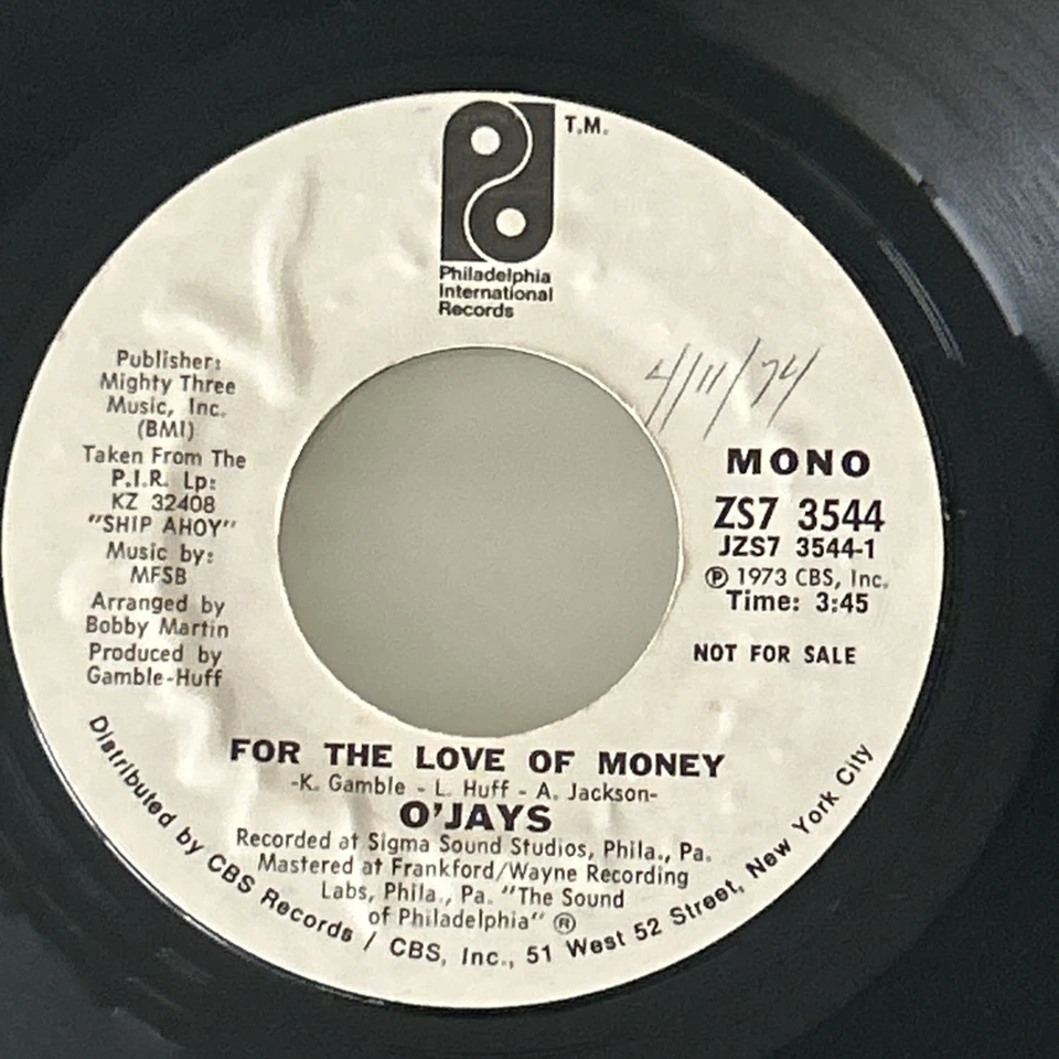 O'JAYS For The Love Of Money White Label PROMO 45 Mono/Stereo Philadelphia Int - Image 4 of 4