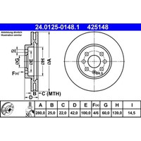 Bremsscheibe Ate 24.0125-0148.1 (2 Stk.) FüR Opel Combo Meriva A