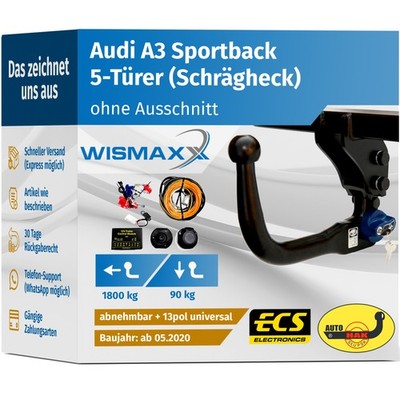 ANHÄNGERKUPPLUNG vert. abnehmbar für Audi A3 Sportback ab 20 +13pol E-Satz ABE
