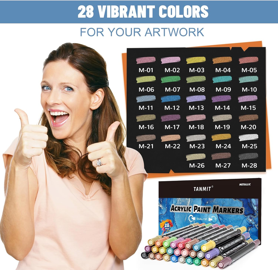 28 Metallic Colors Acrylic Paint Markers Dual Tip Acrylic Paint Pens 28-metallic-colors-acrylic-paint-markers-dual-tip-acrylic-paint-pens