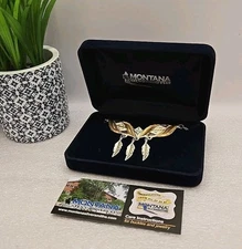 Beautiful Silversmith Necklace Bib Choker w/ Feathers Gold/Silver Tone w/ Case