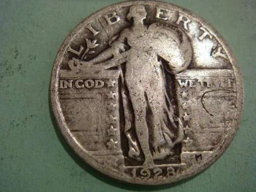 Below Melt 1928 P Standing Liberty Quarter album filler actual coin in photo