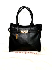 Ivanka Trump Victoria Shopper Satchel Black Tote Imported Faux Leather Handbag