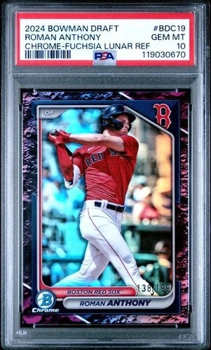 Roman Anthony 2024 Bowman Draft Chrome Fuchsia Lunar Refractor /199 - Gem PSA 10