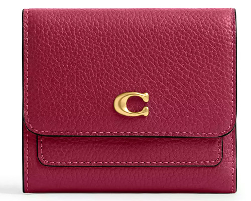 ❤️Coach Mila Small Flap Wallet - CAO13 Dark Fuchsia Polished Pebble Leather- NWT