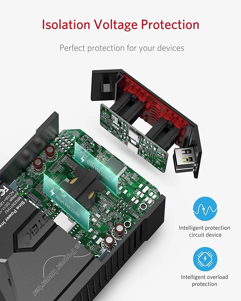 BESTEK 300Watt Pure Sine Wave Power Inverter Car Adapter DC 12V to AC 110V with - Image 4 of 4