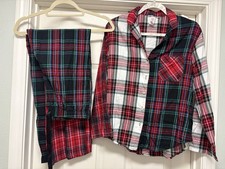 Victoria  s Secret Flannel Pajama Set Winter Plaid Red Green Comfy Cozy Small