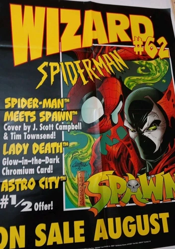Spawn Spiderman vintage poster 1996 comic promo wizard #62 campbell JS 25X18