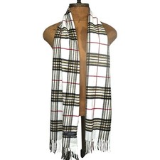 100 Cashmere Scarf Made In Scotland 12" x 64" White Check