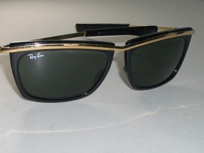 BAUSCH & LOMB RAY BAN L1004 BLACK/GOLD G15 RECTANGULAR OLYMPIAN II 2 SUNGLASSES 