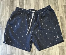 Men's Nautica Swim Trunks Navy Blue with Anchors Size XL Pockets Lined