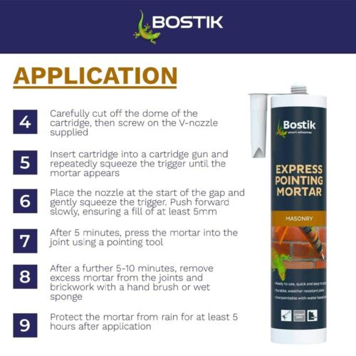 6x Bostik Express Cement Pointing Mortar Durable Masonry Repair - GREY 310ml - Picture 6 of 6