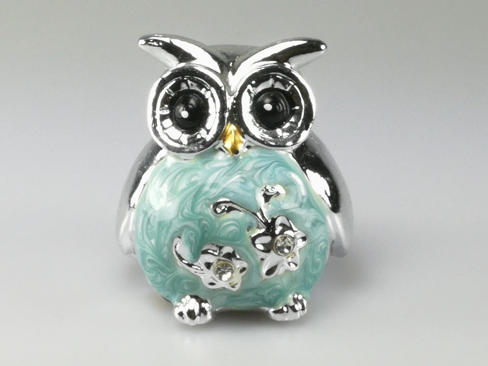 Eule blau silber 5 cm in Perlmutt Optik mit  Strass-Steinen - Dekofigur Eule🦉 - Bild 1 von 4
