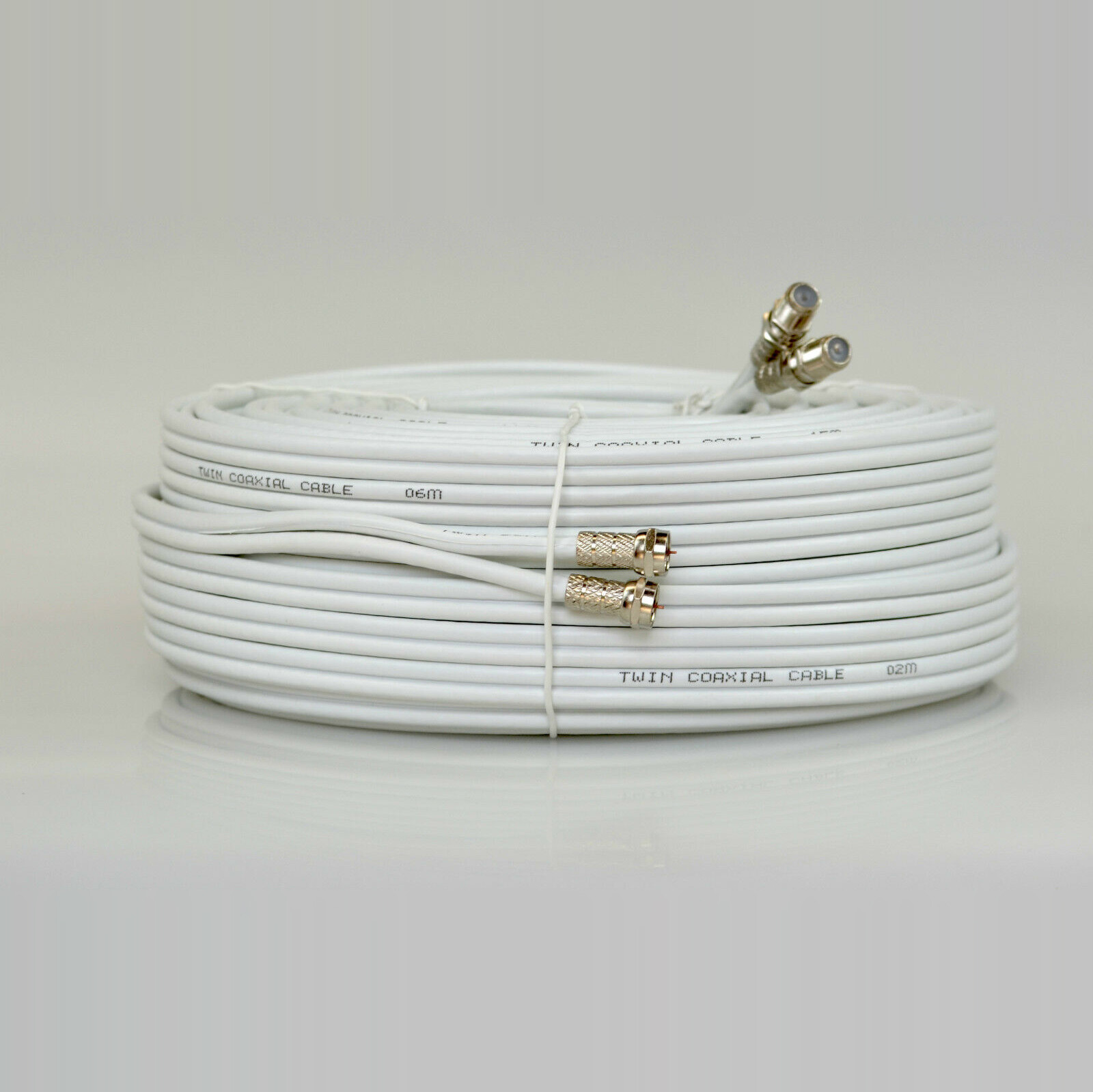 15m White Twin Satellite Shotgun Extension Coax Cable Fits Sky+ HD Freesat