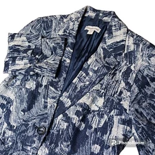 Coldwater Creek Blazer Women's 8 Linen Textured Blue 2 Button Ruched Sleeves