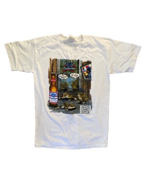 1998 Vintage Wild Oats Budweiser Frog Lizard White Short Sleeve