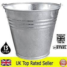Steel Metal Bucket 13L Heavy Duty Galvanised Coal Fire Greenhouse Garden