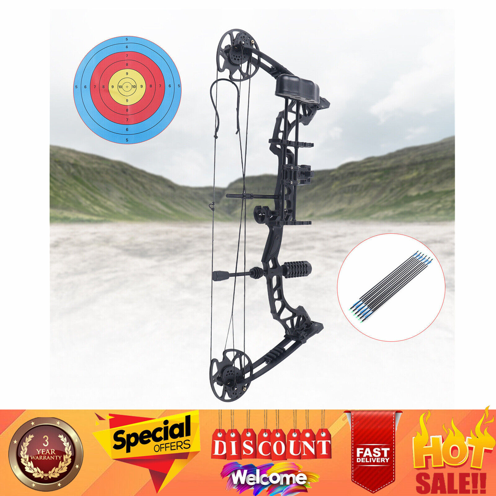35-70lbs 329fps Adult Compound Bow Kit Archery Hunting Shooting w/ 12 Arrows