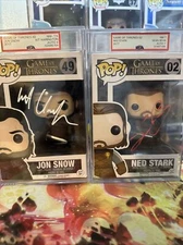 Sean Bean Signed Ned Stark, Kit Harrington Signed Jon Snow Funko Pop Lot, PSA