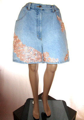 John Baret Damen High Waist Hand Custom Verzierung Jeans Shorts Hose Gr. 18 AG68