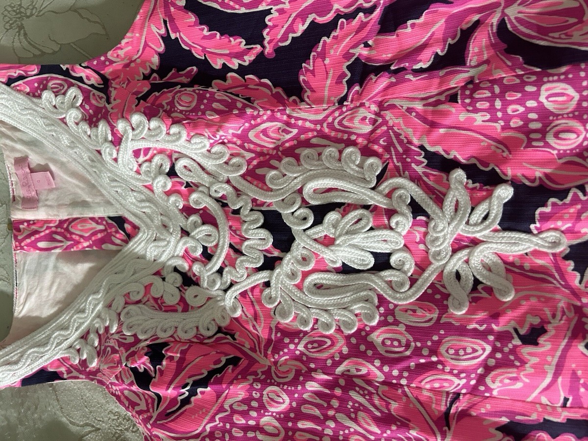 Lilly Pulitzer Valli Shift Dress Bright Pink And Navy Womens