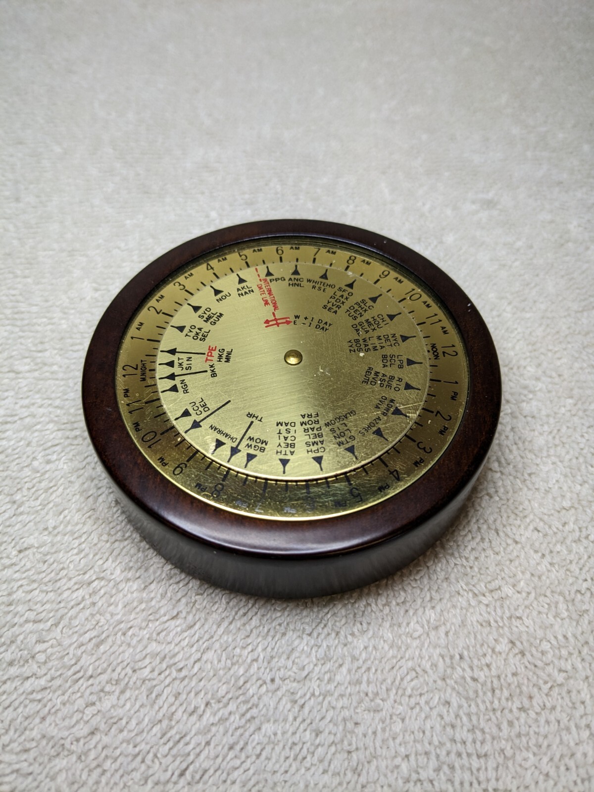 Time Zone Calculator, Brass Dial And Wood, unique