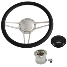 CJ Classic Trucks Steering Wheel Kit Half Wrapped 9-Bolt 14” Split Spoke Blac...