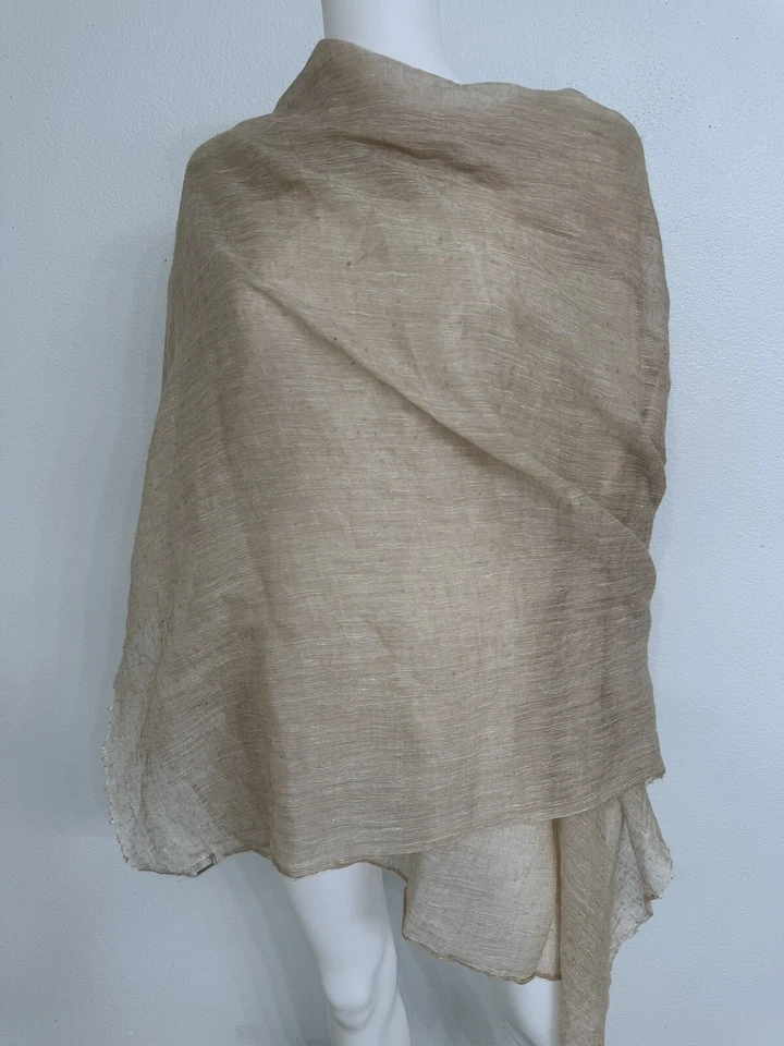 Brunello Cucinelli 羊绒亚麻披肩围巾沙米色中性 35 英寸 x 84 英寸 — 第 3/4 张图片