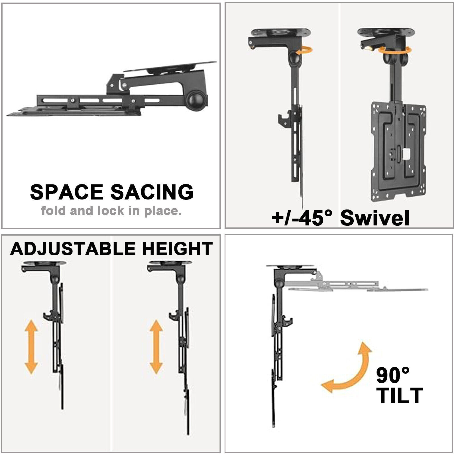 TV Tilt Swivel Flip Down Folding Ceiling Wall Mount Bracket 19"43" LCD