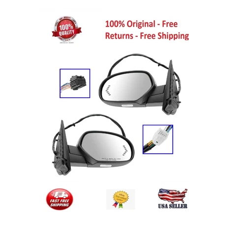 Mirror Power Folding Heated Memory Puddle Signal Chrome Pair for GM Pickup SUV