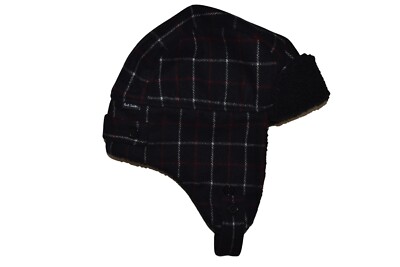 Paul Smith PS Mens Black Checked Trapper Hat Wool  M'' Brand New