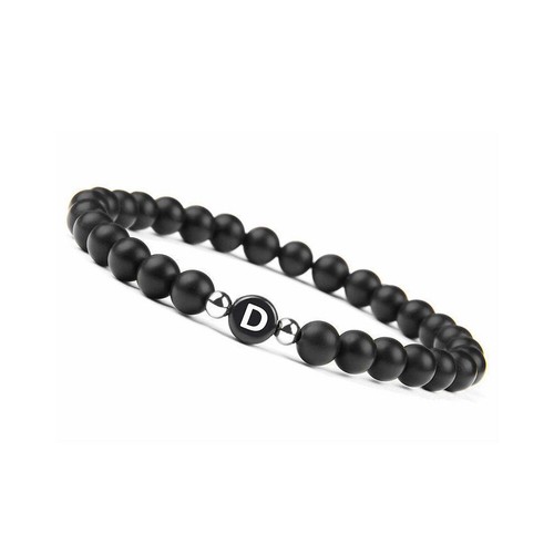 US Initialen Armband 6mm matt schwarz Onyx Buchstabenarmband Alphabet Paar Unisex - Bild 14 von 36